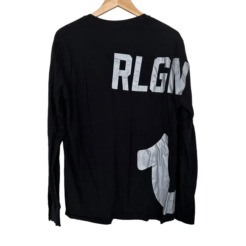 True Religion Black Spell Out Long Sleeve Shirt Sz L